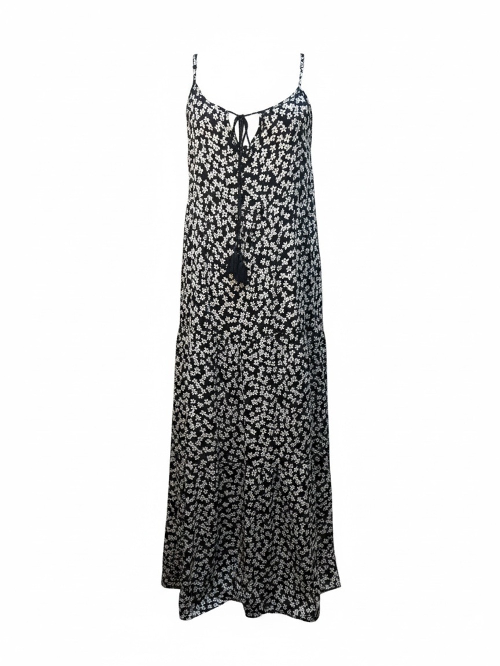 Lularoe Navy White Floral Maxi Dress Tassel Tie Sleeveless NWOT Size [Size L]